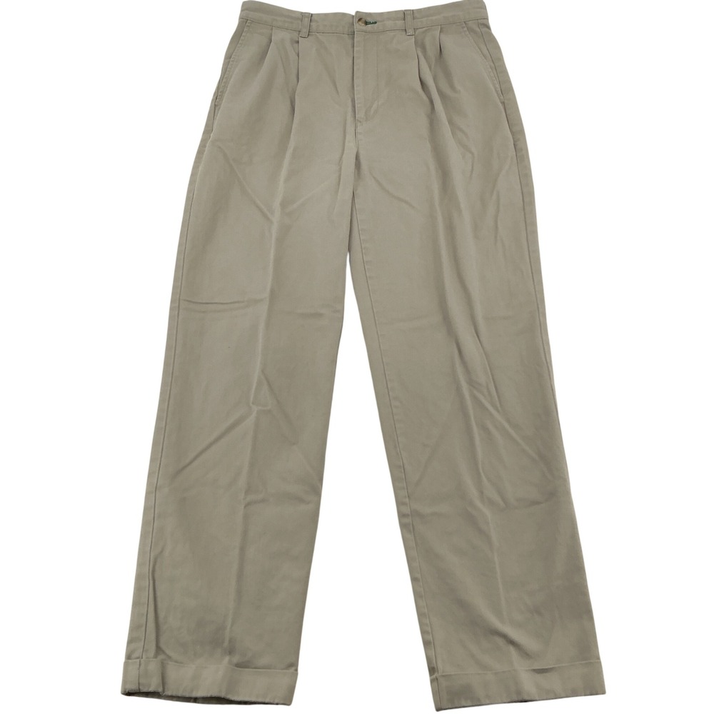Y2K Tommy Hilfiger Chinos Mens 34x32 Khaki Pleated Cuffed Relaxed Vintage Preppy